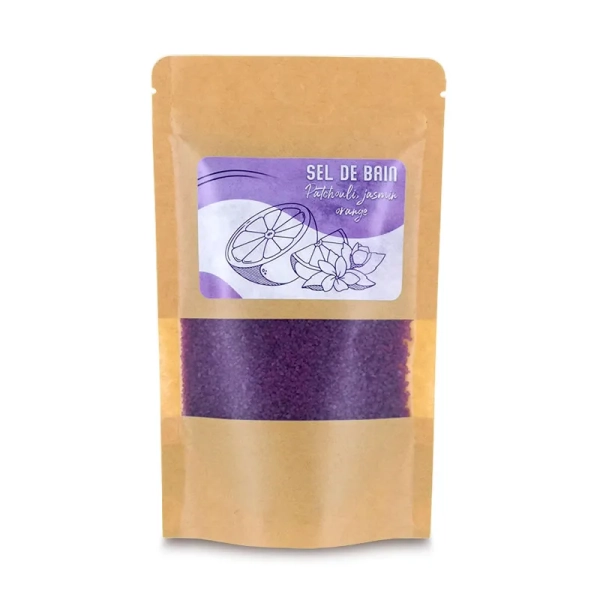 Vendita ai professionisti di sali da bagno alla violetta da 250 g - Patchouli, Arancio e Gelsomino