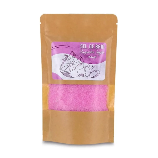 Vendita ai professionisti di sali da bagno rosa da 250 g - Benzoino, zenzero e arancia